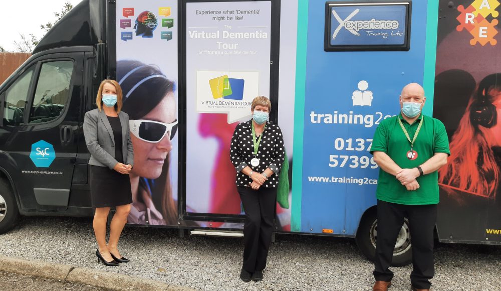 Home Manager Alison Aberdeen, Deputy Home Manager Teresa Picton and Home Trainer Ian Morgan with the Dementia Bus